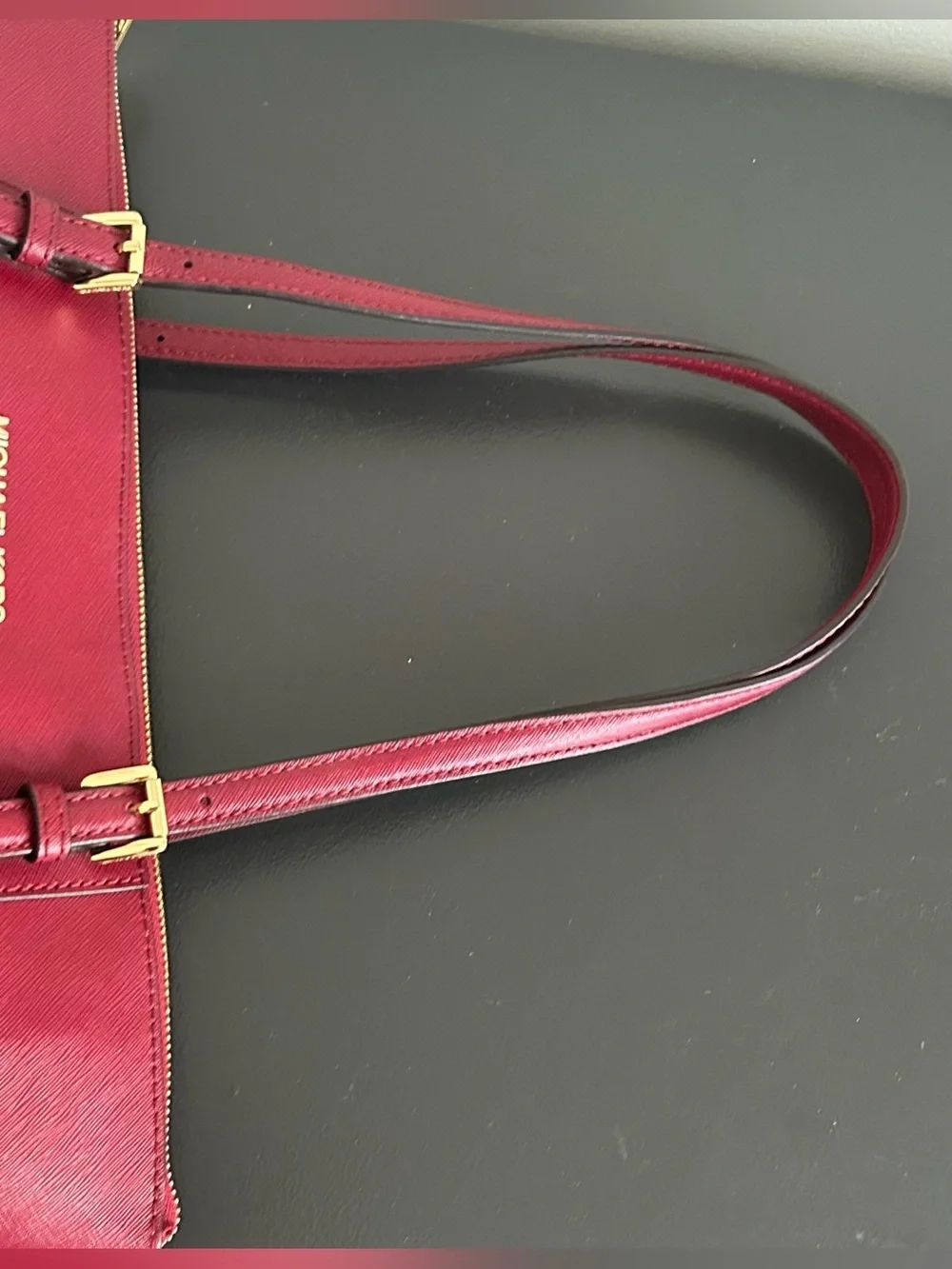Michael Kors Burgundy Saffiano Leather Large Zip Tote Shoulder Work Bag